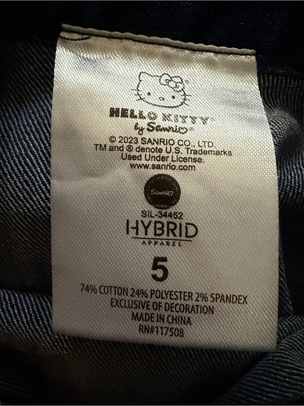 Y2K Sanrio Hello Kitty Girls' Dark Blue Denim Pinafore Skirt Dress Size 5 - Picture 3 of 4